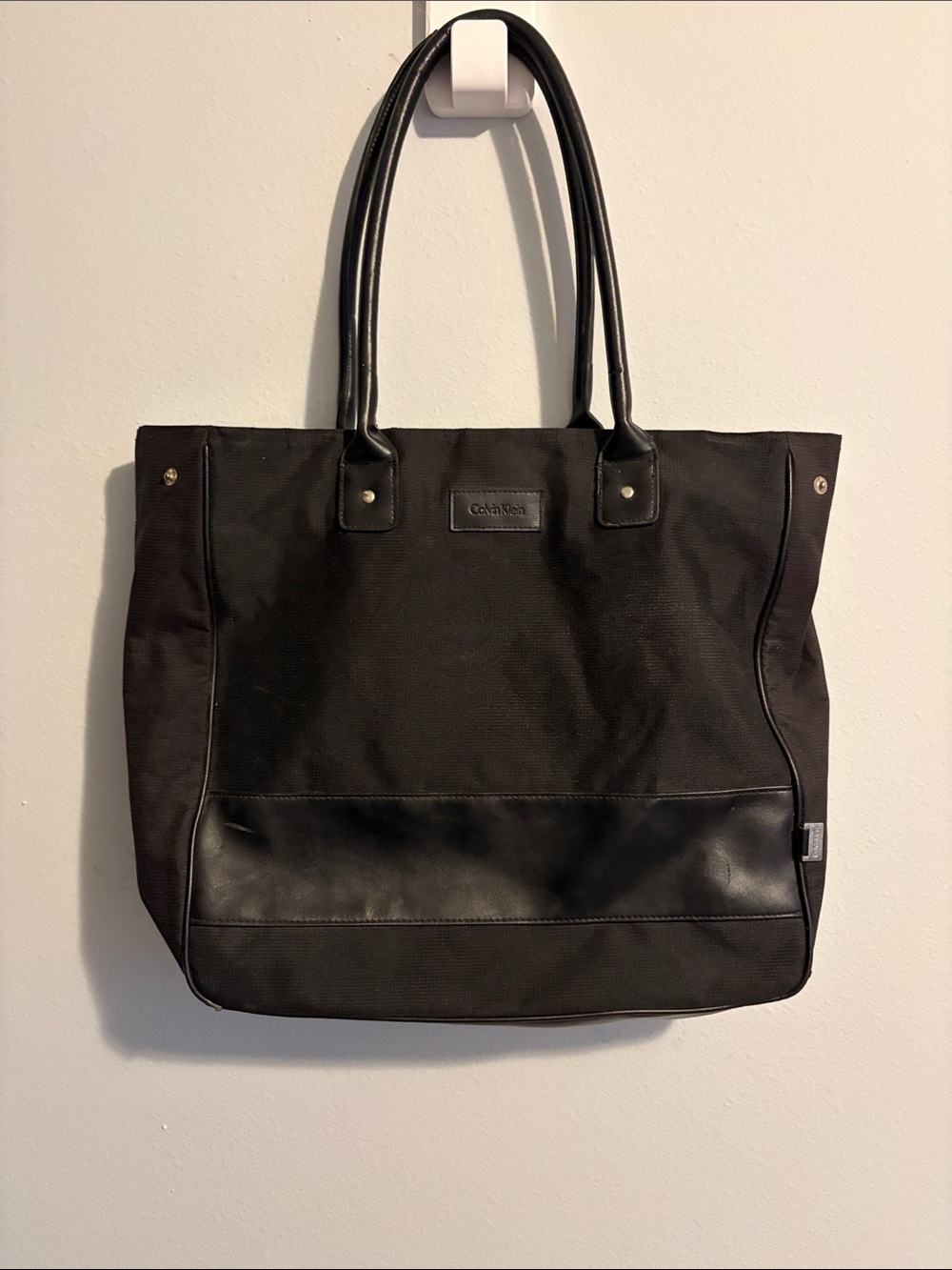 Calvin Klein Black Canvas Tote with Faux Leather Trim